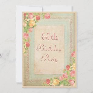 Invitation Fête d'anniversaire de 55 ans Elegant Vintage Rose