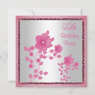 Invitation Fête d'anniversaire de 55 ans Fleurs roses et dent