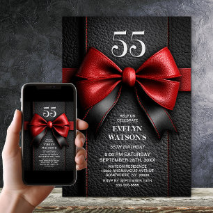Invitation Fête d'anniversaire de 55 ans Ruban en cuir rouge