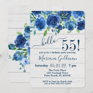 Invitation Fête d'anniversaire de 55 ans sur le thème floral
