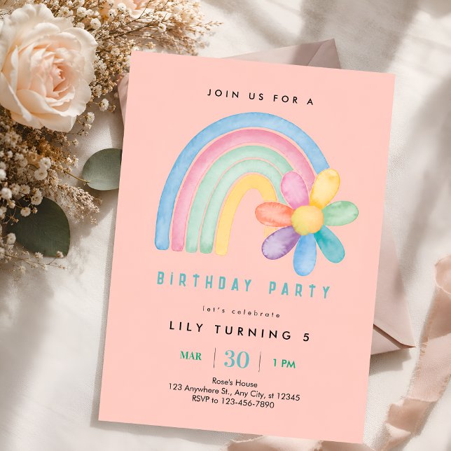Invitation Fête d'anniversaire de 5 ans Arc-en-ciel Pastel (Créateur téléchargé)