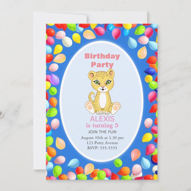 Invitation Fête d'anniversaire de 5 ans de Guépard Mignon & B (Devant)