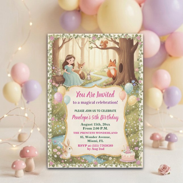 Invitation Fête d'anniversaire de 5 ans de la princesse avec  (Créateur téléchargé)