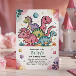 Invitation Fête d'anniversaire de 5 ans Enfants Dinosaure Ros