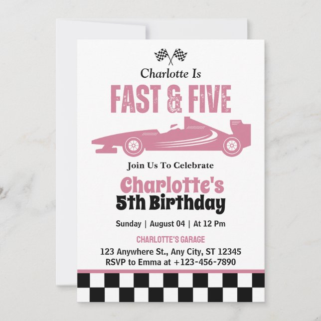 Invitation Fête d'anniversaire de 5 ans Fast & Five voiture d (Devant)