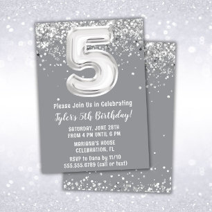 Invitation Fête d'anniversaire de 5 ans Gris Argent