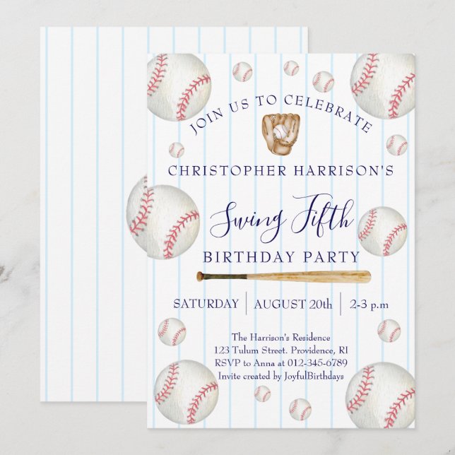 Invitation Fête d'anniversaire de 5 ans pour garçon de baseba (Devant / Derrière)