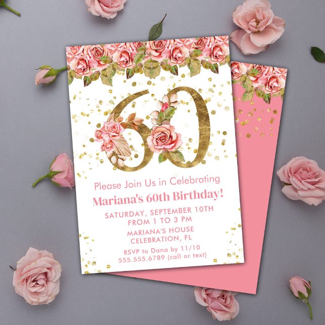 Invitation Fête d'anniversaire de 60 ans à paillettes dorées  (Créateur téléchargé)