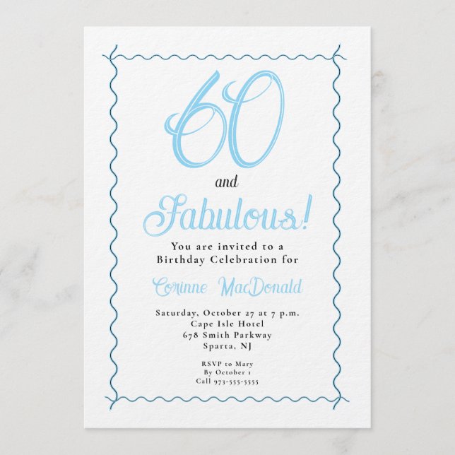 Invitation Fête d'anniversaire de 60 ans Arctic Blue Sixty et (Devant)