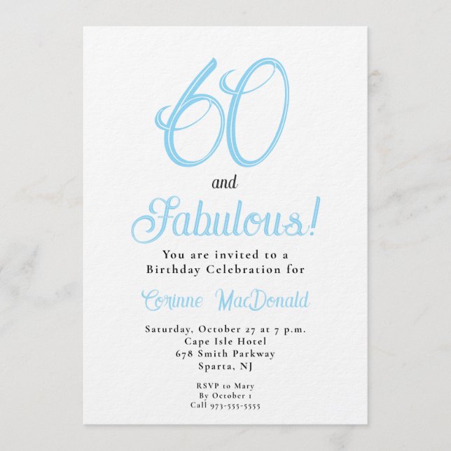 Invitation Fête d'anniversaire de 60 ans Arctic Blue Sixty et (Devant)