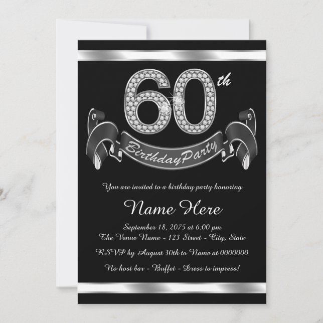 Invitation Fête d'anniversaire de 60 ans argentée (Devant)