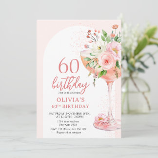 Invitation Fête d'anniversaire de 60 ans au champagne floral 
