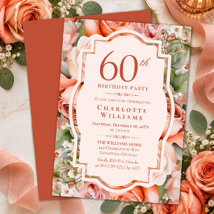 Invitation Fête d'anniversaire de 60 ans aux élégantes roses 