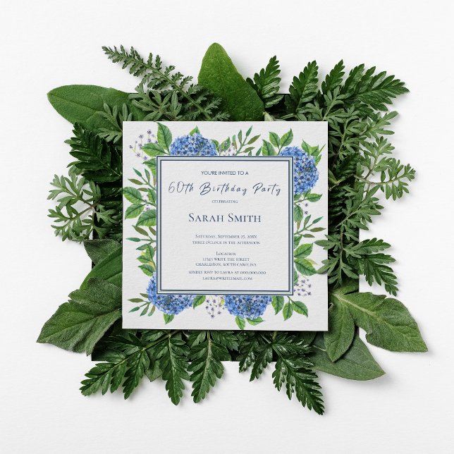 Invitation Fête d'anniversaire de 60 ans aux Hydrangeas Bleus (Créateur téléchargé)