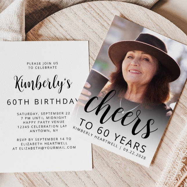 Invitation Fête d'anniversaire de 60 ans avec photo et écritu (Créateur téléchargé)