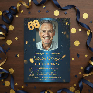 Invitation Fête d'anniversaire de 60 ans avec photo et paille