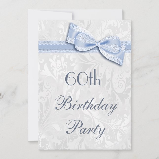 Invitation Fête d'anniversaire de 60 ans Damassé et Nœud Faux (Devant)