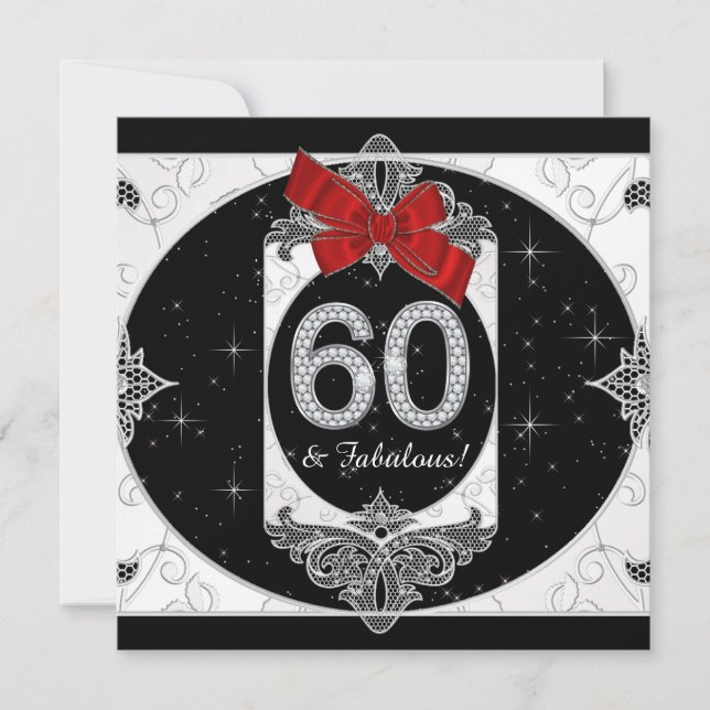 Invitation Fête d'anniversaire de 60 ans d'une femme rouge et (Devant)