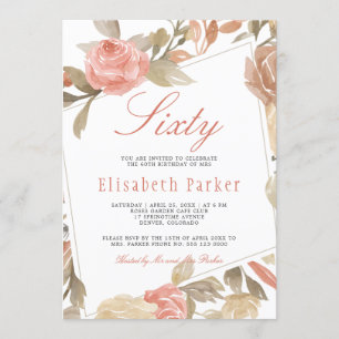 Invitation Fête d'anniversaire de 60 ans Dusty Rose Peach Cre