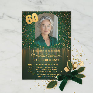 Invitation Fête d'anniversaire de 60 ans élégante émeraude pa
