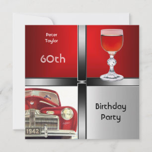 Invitation Fête d'anniversaire de 60 ans pour homme Rouge Mét
