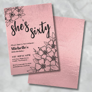 Invitation Fête d'anniversaire de 60 ans Rose Gold Floral