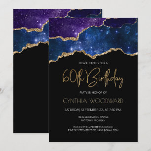 Invitation Fête d'anniversaire de 60 ans Starry Gold Agate Ge