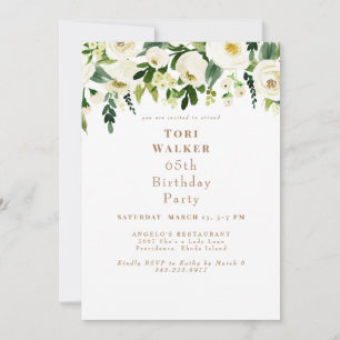 Invitation Fête d'anniversaire de 65 ans à fleurs blanches en
