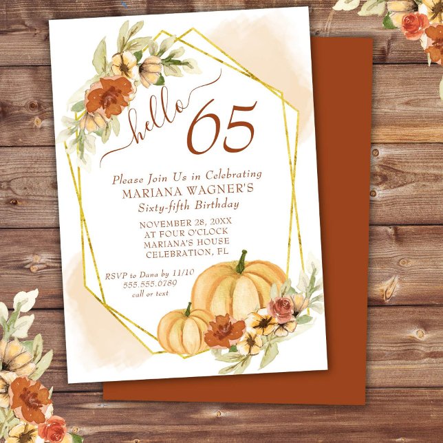 Invitation Fête d'anniversaire de 65 ans à l'aquarelle rustiq (Créateur téléchargé)