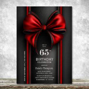 Invitation Fête d'anniversaire de 65 ans avec un nœud rouge é