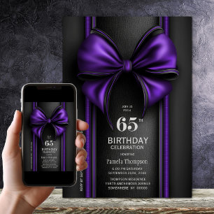 Invitation Fête d'anniversaire de 65 ans avec un nœud violet