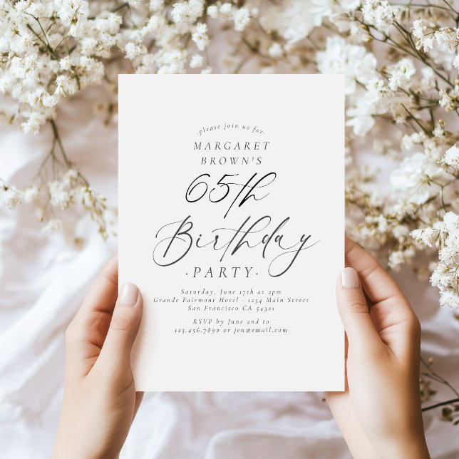 Invitation Fête d'anniversaire de 65 ans en calligraphie Scri (Créateur téléchargé)