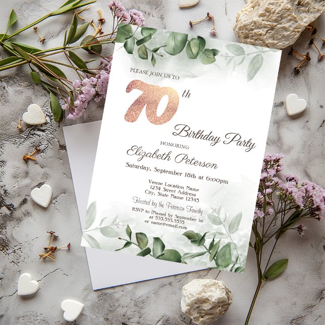 Invitation Fête d'anniversaire de 70 ans à l'aquarelle avec v (Créateur téléchargé)