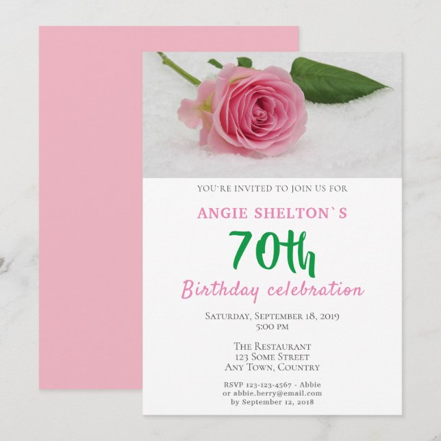 Invitation Fête d'anniversaire de 70 ans aux fleurs de rose r (Devant / Derrière)