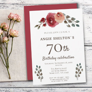 Invitation Fête d'anniversaire de 70 ans aux roses florales a