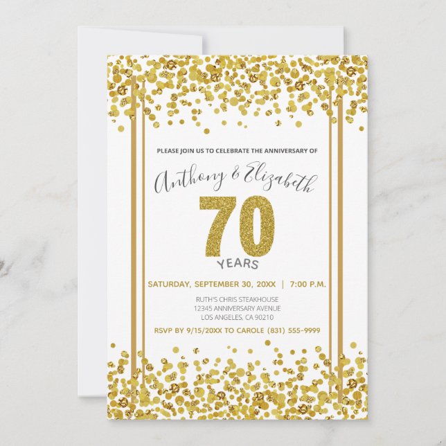 Invitation Fête d'anniversaire de 70 ans de style paillettes  (Devant)