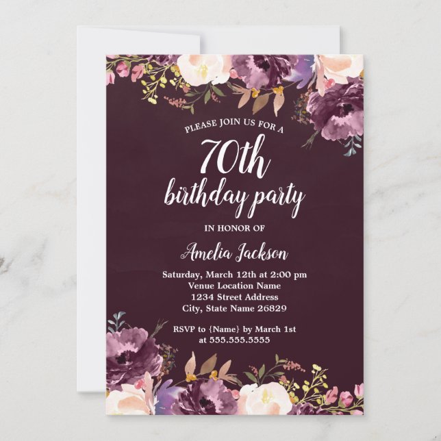 Invitation Fête d'anniversaire de 70 ans Watercolor Bloom Vio (Devant)