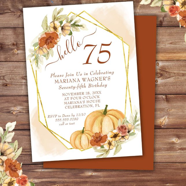 Invitation Fête d'anniversaire de 75 ans à l'aquarelle rustiq (Créateur téléchargé)