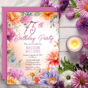Invitation Fête d'anniversaire de 75 ans aux fleurs d'aster B