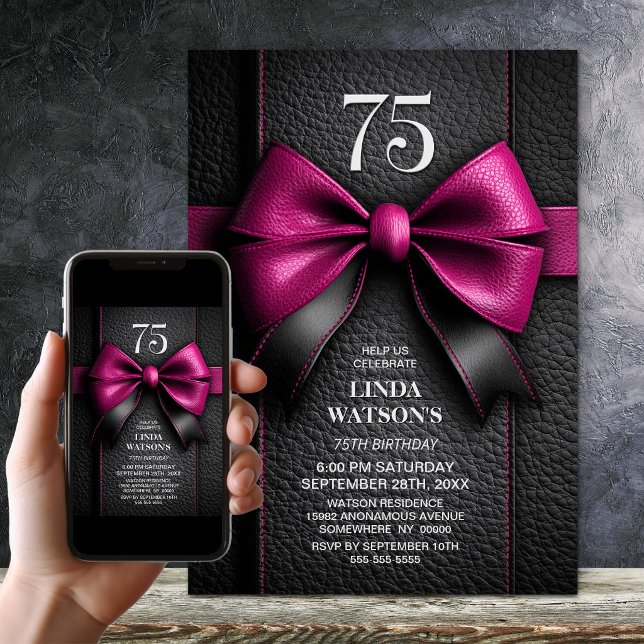 Invitation Fête d'anniversaire de 75 ans avec un ruban en cui (Créateur téléchargé)