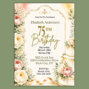 Invitation Fête d'anniversaire de 75 ans Belle Pivoine