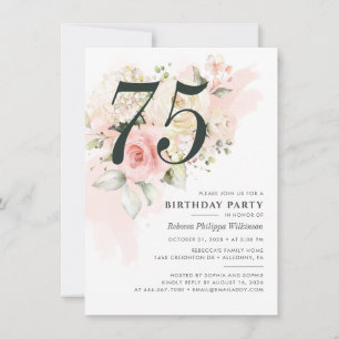 Invitation Fête d'anniversaire de 75 ans élégante à l'aquarel