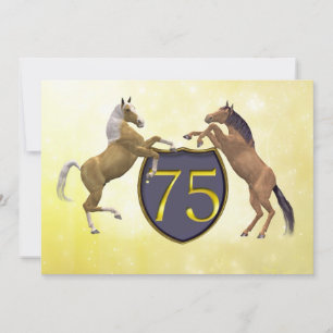 Invitation fête d'anniversaire de 75 ans élevant des chevaux