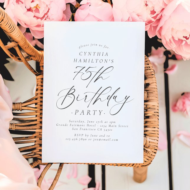 Invitation Fête d'anniversaire de 75 ans en écriture calligra (Créateur téléchargé)