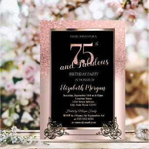Invitation Fête d'anniversaire de 75 ans ombré paillettes ros