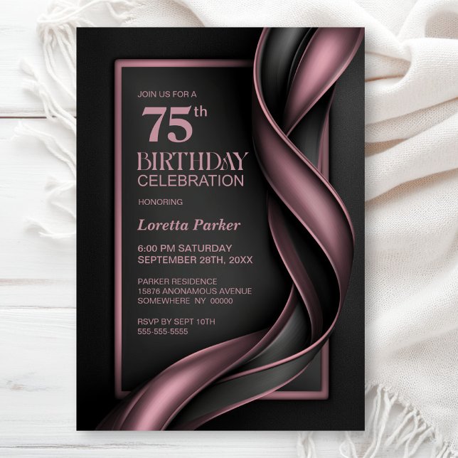 Invitation Fête d'anniversaire de 75 ans rose poudré et gris  (Créateur téléchargé)
