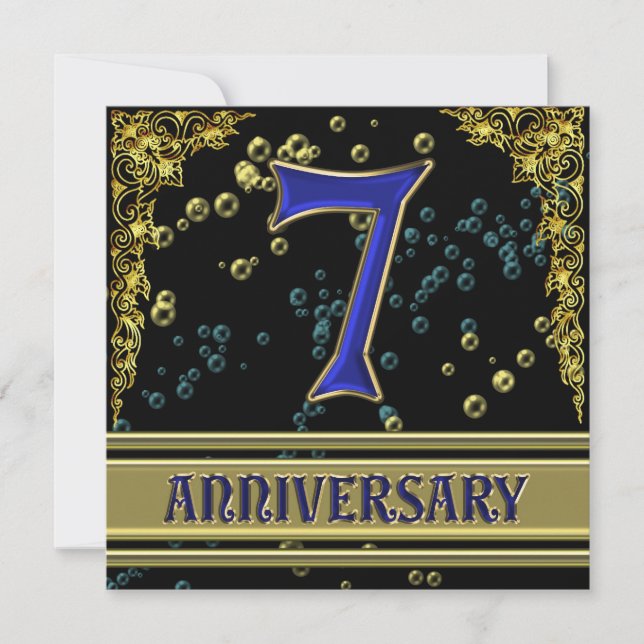 Invitation Fête d'anniversaire de 7 ans Black and Gold (Devant)