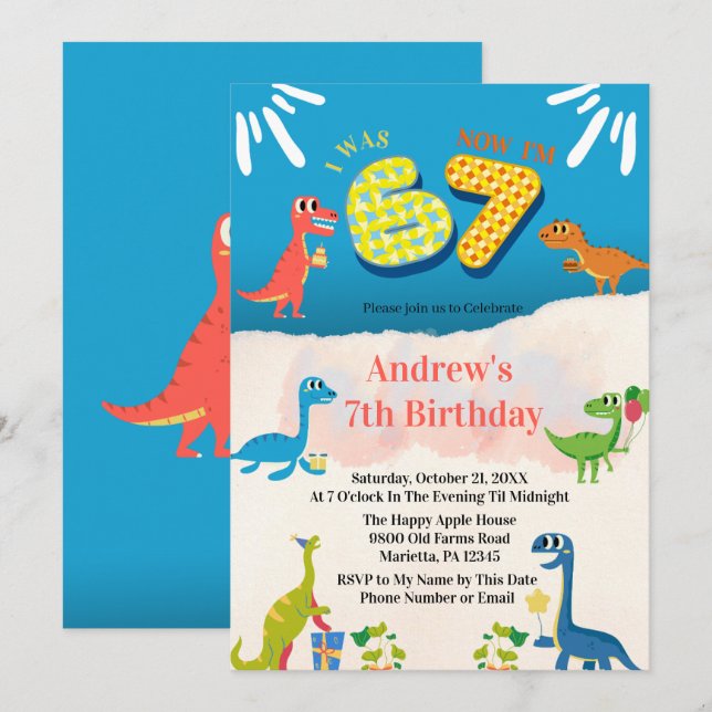 Invitation Fête d'anniversaire de 7 ans de dinosaure J'avais  (Devant / Derrière)