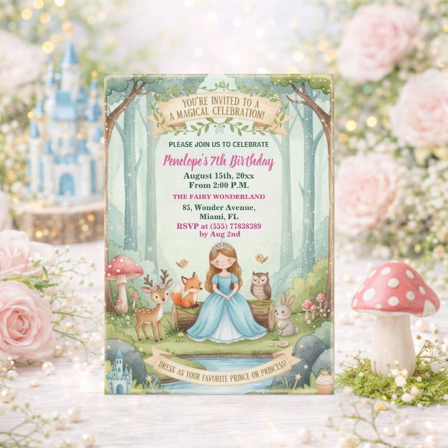 Invitation Fête d'anniversaire de 7 ans de la princesse avec  (Créateur téléchargé)