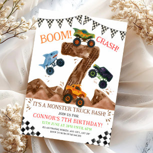 Invitation Fête d'anniversaire de 7 ans de Monster Truck